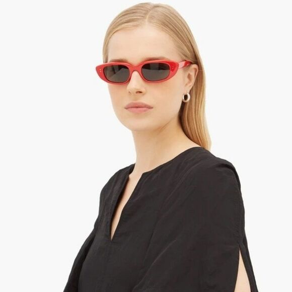 NEW Celine CL40095U 68N Shiny Red  Green Geometric Women Sunglasses - Picture 3 of 13